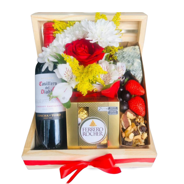 Cesta Afeto Amor com Vinho e Flores