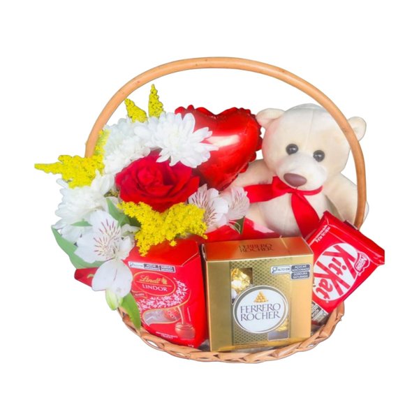 Cesta Afeto Alegria Rosas e Chocolates 