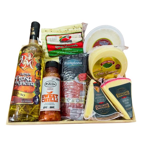 Cesta Gourmet - Queijos e Cachaça