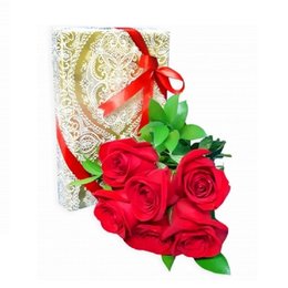 Imagem de Delicado Buquê Seis Rosas e Caixa de Bombons