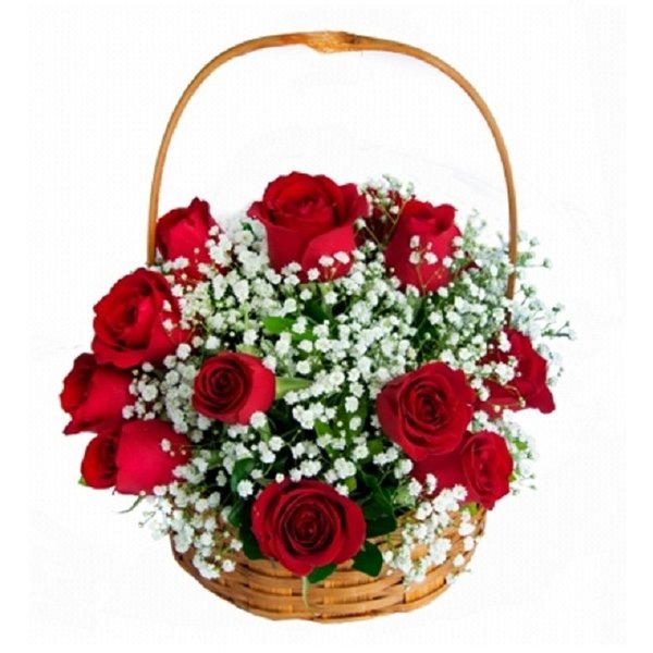 Cesta com 12 Rosas Vermelhas
