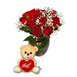 Imagem de Arranjo de Rosas Vermelhas c/ Pelúcia