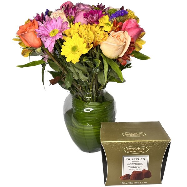 Vaso de Flores do Campo Mix Luxuoso Com Chocolate