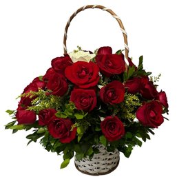 Imagem de Cesta de 29 Rosas Vermelhas e 1 Rosa Branca