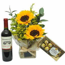 Imagem de kit sofisticação de girassóis & vinho 