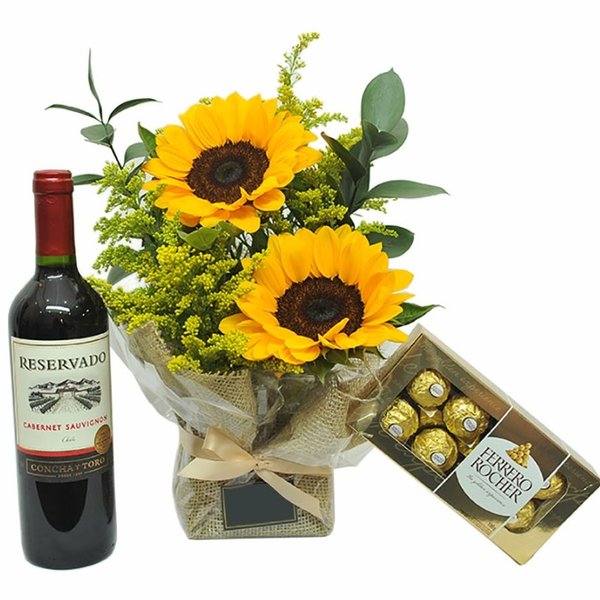 kit sofisticação de girassóis & vinho 