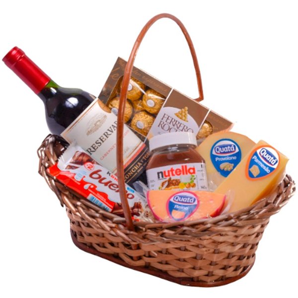 Cesta de Vinho com Chocolates Pequena