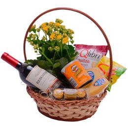 Imagem de Cesta de Vinho com Flores Pequena