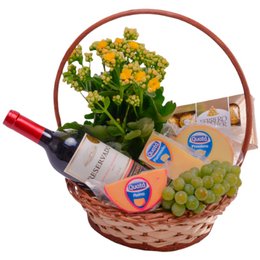 Imagem de Cesta de Vinho com Flores Grande