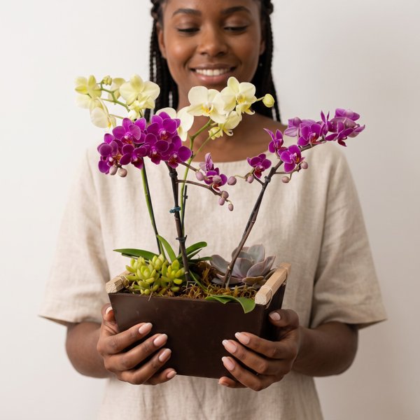 Orquídea e Suculentas Elegância Rústica