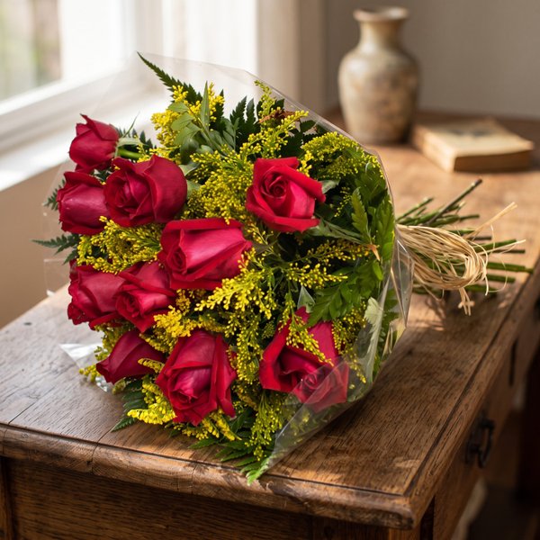 Buquê de 12 Rosas Vermelhas