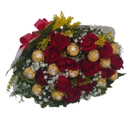 Imagem de Bouquet 12 Rosas Vermelhas com Bombons Ferrero Rocher