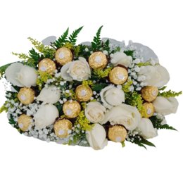 Imagem de Bouquet 12 Rosas Brancas com Bombons Ferrero Rocher