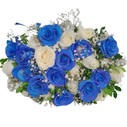 Bouquet 24 Rosas Azul e Branco