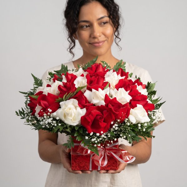 Bouquet 36 Rosas Vermelhas e Brancas Especiais 