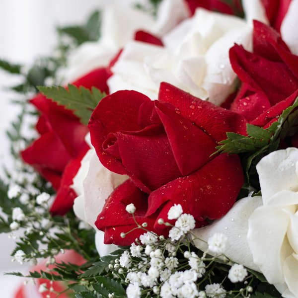 Bouquet 36 Rosas Vermelhas e Brancas Especiais 