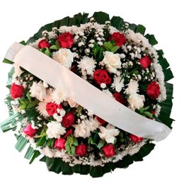 Imagem de Coroa De Flores Redonda Vermelha e Branca