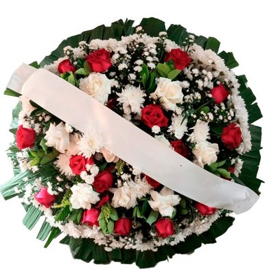 Coroa De Flores Redonda Vermelha e Branca
