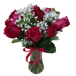 Imagem de Buquê 12 Rosas No Vaso De Vidro 