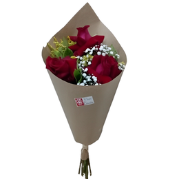 Imagem de Buquê 3 Rosas Vermelhas No Papel kraft 