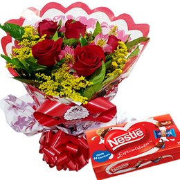 Imagem de Buquê 6 Rosas e Chocolates