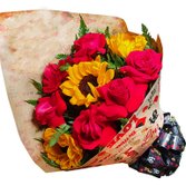 Buquê 6 Rosas 3 Girassóis
