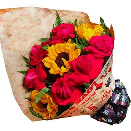 Imagem de Buquê 6 Rosas 3 Girassóis