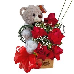 Imagem de Arranjo de Rosa e Urso