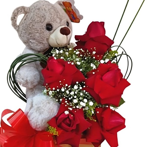 Arranjo de Rosa e Urso