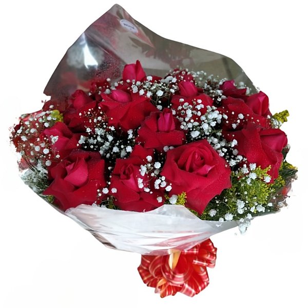 Buquê de Rosas Vermelho com Folhagem 