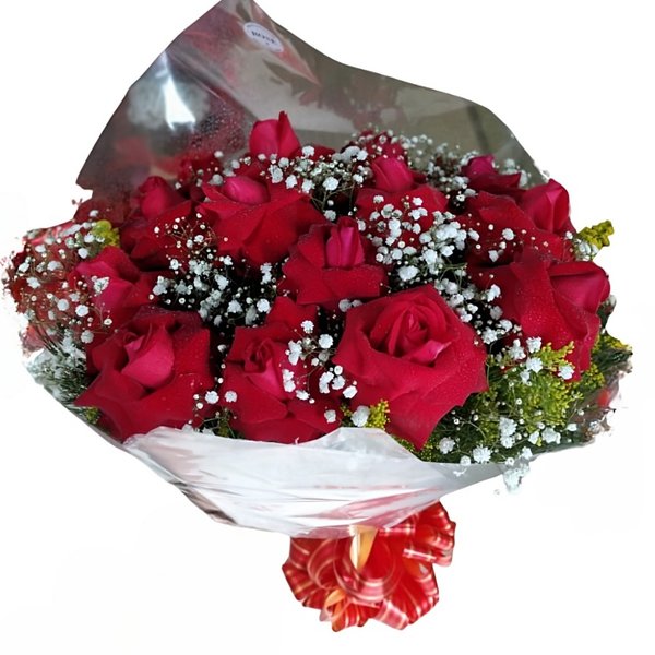 Buquê de Rosas Vermelho com Folhagem 
