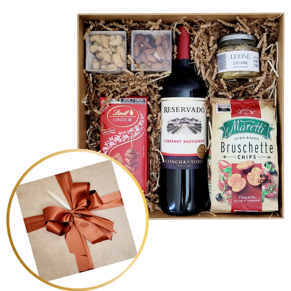 Cesta com Vinho Chileno, Antepasto e Chocolate