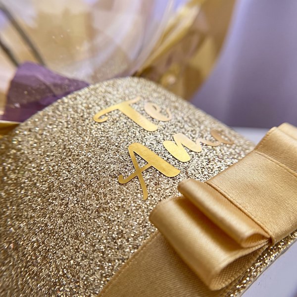 Orquídea Dentro do Balão no Box Glitter Dourado