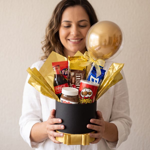 Box de Guloseimas Grande Preto com Dourado