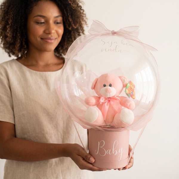 Pelúcia no Balão Maternidade Rosa