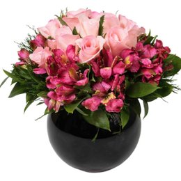 Imagem de Arranjo Rosa em Vaso Redondo