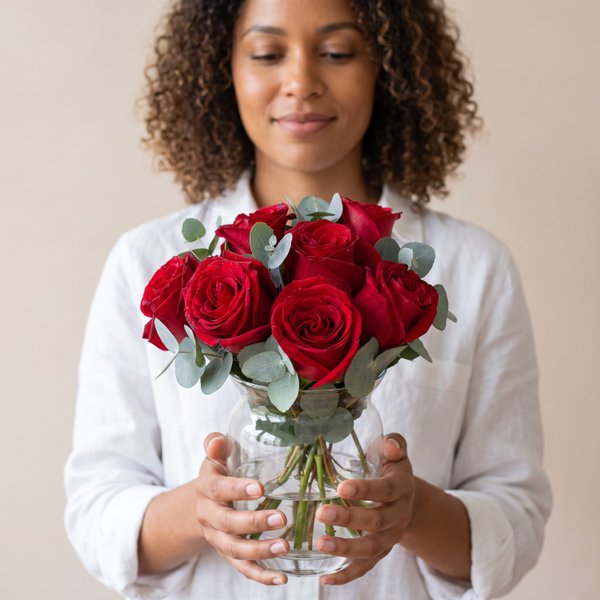 Rosas Vermelhas em Vaso de Vidro - Victoire