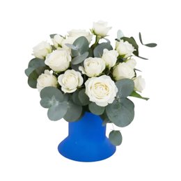 Imagem de Rosas Spray Brancas no Vaso Azul Presente Elegante 