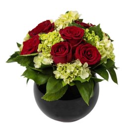 Imagem de Arranjo Vermelho em Vaso Redondo