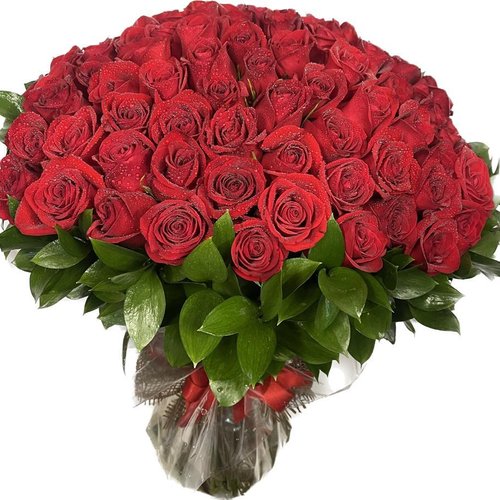 Buquê Luxo com 100 Rosas Vermelhas