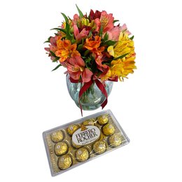 Imagem de Arranjo Primavera Astromélias e Ferrero 