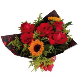 Imagem de Buquê Girassol com Rosas Vermelhas