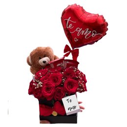 Imagem de Box M com Flores, Chocolate, Pelúcia e Balão