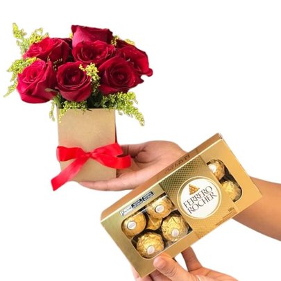 Mini Box Ternura com Rosas e Ferrero Rocher