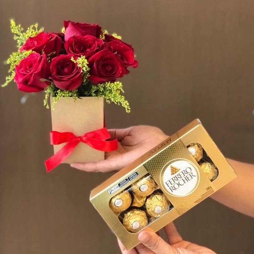 Mini Box Ternura com Rosas e Ferrero Rocher