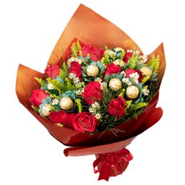 Imagem de Buquê de Rosas e Ferrero Rocher