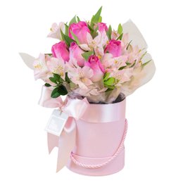 Imagem de Arranjo de Rosas e Astromélias Rosadas Box Grenoble