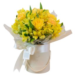 Imagem de Arranjo de Rosas e Astromélias Amarelas Box Grenoble