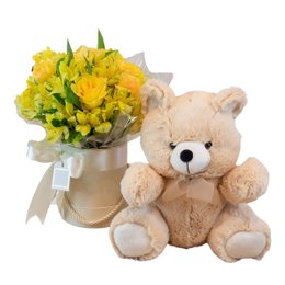 Imagem de Kit Presente Flores Amarelas Urso de Pelúcia Grenoble