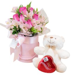Imagem de Kit Rosas Rosadas, Urso e Bombons Lindt